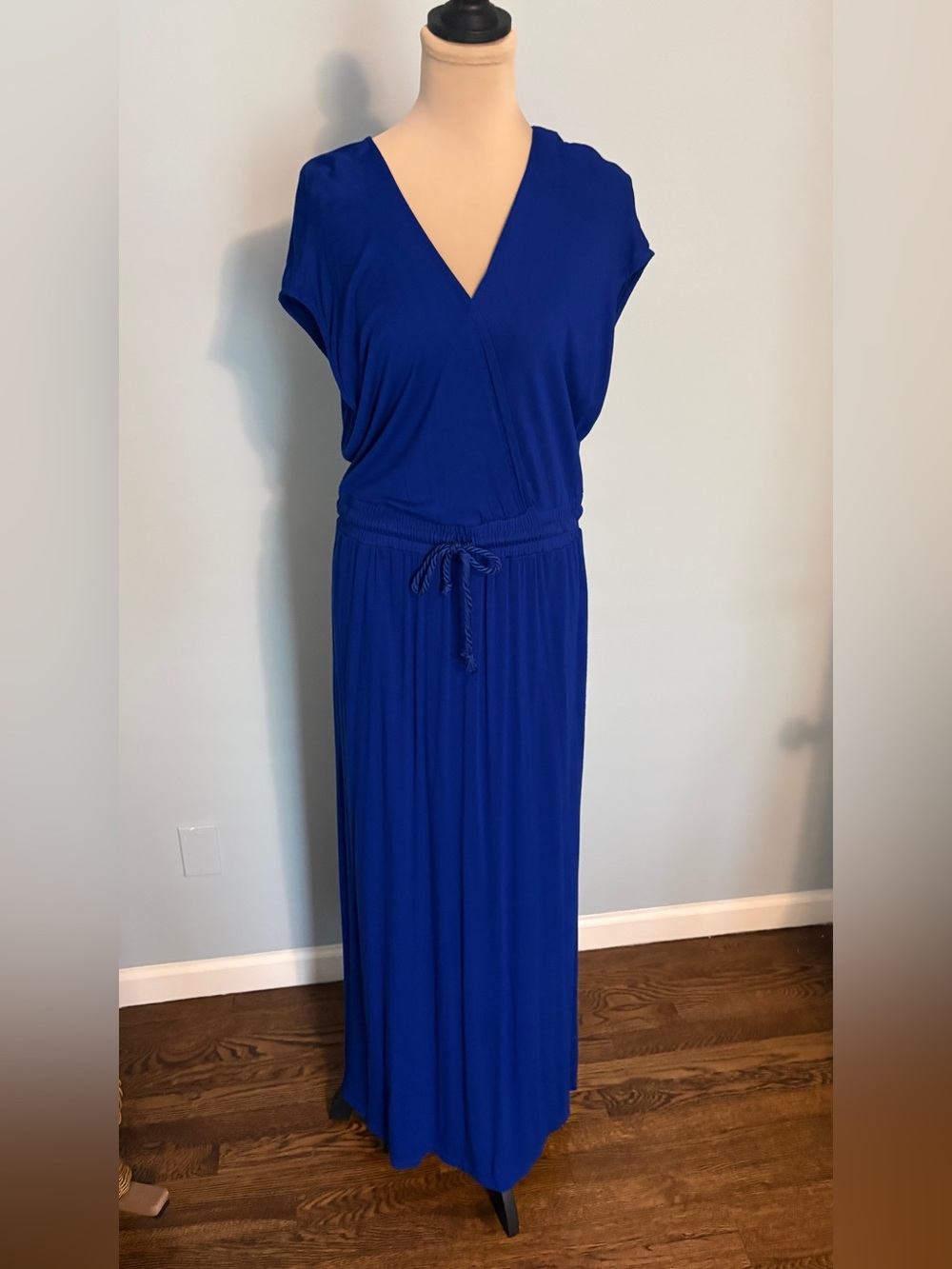Milly Royal Blue V-Neck Drawstring Maxi Dress